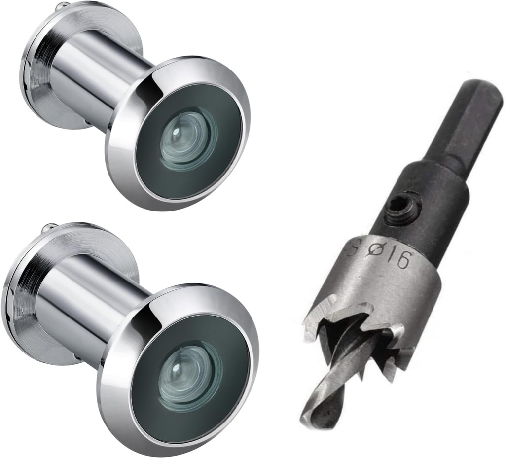 TOGU 2PCS of 220-degree Solid Brass Peep Holes for Door with 16mm Drill Bit, 0.63 inch Door Peephole with Privacy, Compatible with Door Thick from 1-3/8" to 2-1/6", Polished Chrome Finish