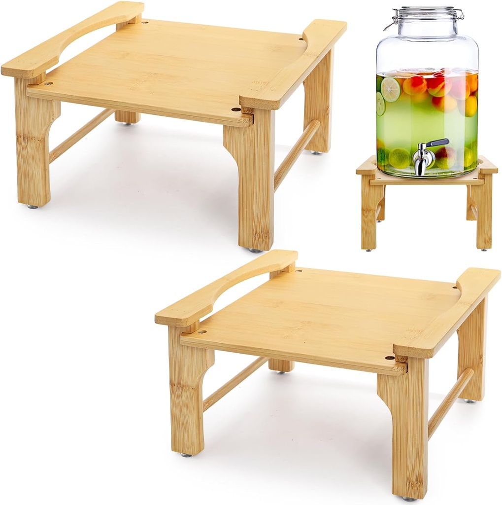 Tebery 2 Pack Natural Bamboo Drink Beverage Dispenser Stand, Water Jugs Glass Water Pitcher Base Fits 6-8 Inches Diameter for Home, Parties, and Catering Events