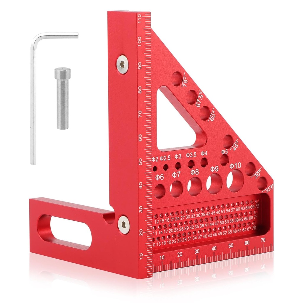 3D Multi-Angle Measuring Square Ruler, 22.5-90 Degree Woodworking Protractor, Versatile Hole Scribing Woodworking Tools for Engineering & Construction(Color:red)