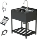 Stainless Steel Utility Sink, 30.8" × 22" × 39.5"Freestanding Sink with Cold and Hot Water Faucet,Hoses and Drain Kit for Kitchens, Bathrooms, Garage, Laundry Room