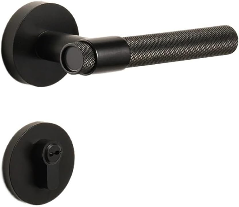 Brass knurled Door Handle Set for Bedroom Bathroom Double Door Lever QBCF(Privacy Lock)