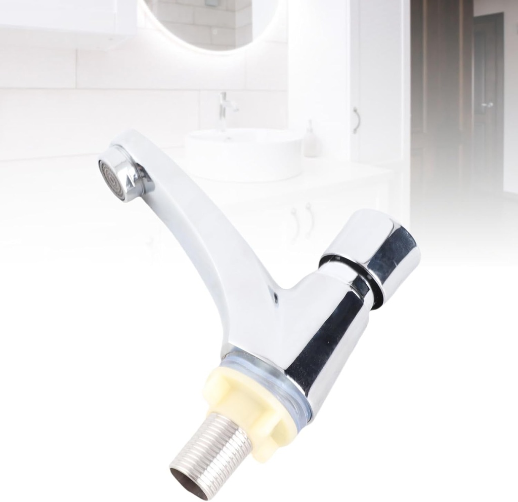 Faucet, Single Handle Metering Faucet Public Ktchen Bathroom Chrome Plated Self Closing Water Saving Time Delay Faucet Basin Sink Tap Bathroom Faucets Sink Faucet for Home or Outdoor Single Cold