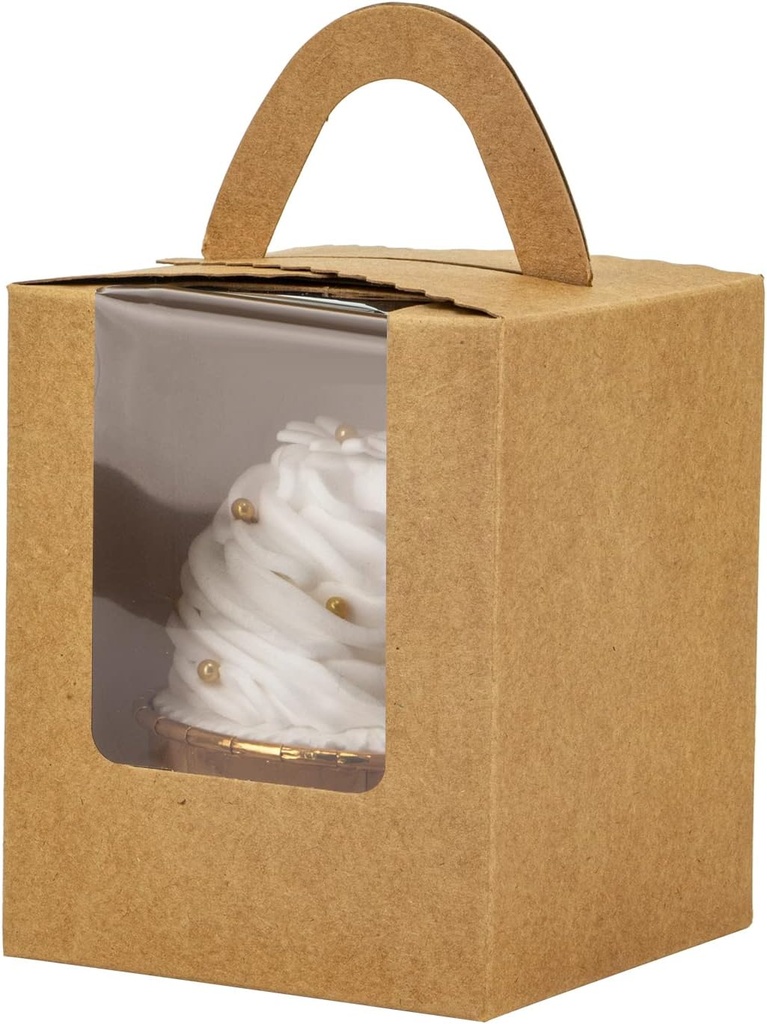 Single cupcake carrier - 24 pack Cupcake Boxes with Window, Gift Box for cupcake to go for Wedding Decoration, Party Favor, brown