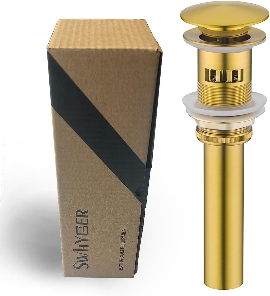 Bathroom Pop Up Sink Drain with Overflow Vessel Sink Lavatory Vanity Stopper Brushed Dark Gold, Bouncing Style Stopper Brass and 304 Stainless Steel,83606-1BDG.