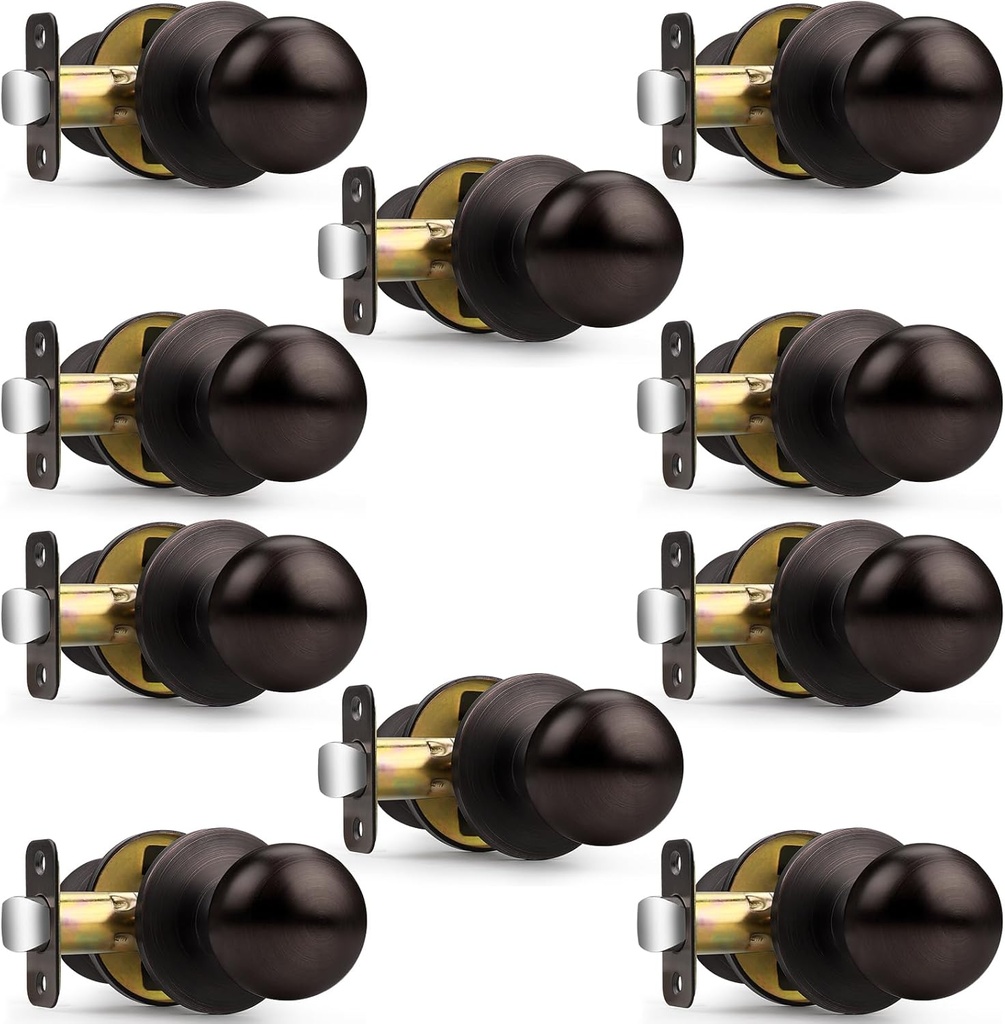 Probrico Interior Passage Door Knobs 10 Pack, Unique Classic Closet/Hallway Door Handles, Oil Rubbed Bronze Finish Door Knob Without Key