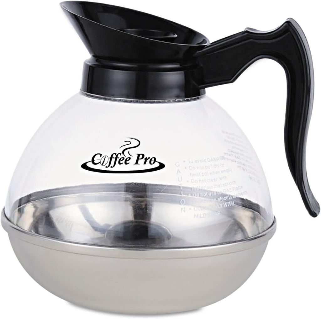 Coffee Pro CPU12 Unbreakable Regular Coffee Decanter, 12-Cup, Stainless Steel/Polycarbonate