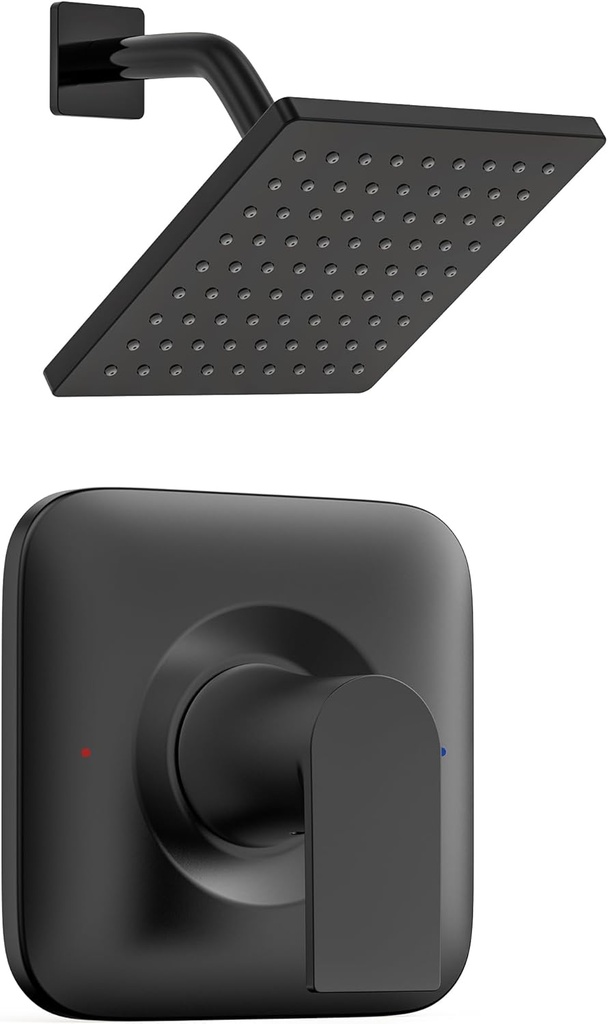 Replacement for Moen Genta LX Matte Black High-Pressure Balancing Modern Shower Trim, Compatible with Posi-Temp Valve, including 6.5 inch Showerhead, Shower Arm, Shower Lever Handle, T2472EPBL