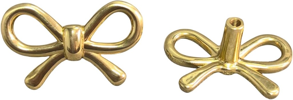 4 Pack Solid Brass Bow Drawer Knobs, Gold Bow Knobs for Kitchen Cabinet Hardware, Vintage Vanity Dresser Pulls, Nursery Kids Bedroom Creative Tie Decorative Handles (Brass Bow)
