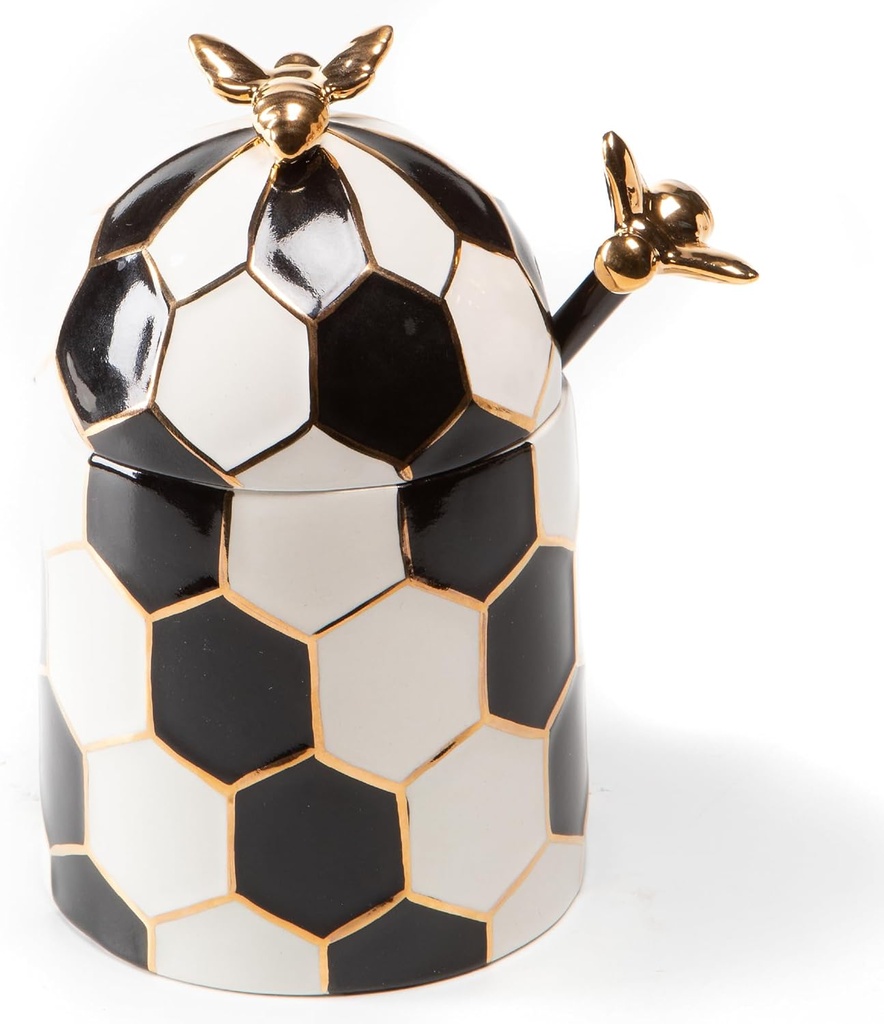 MACKENZIE-CHILDS Ceramic Queen Bee Honey Pot with Lid, Beehive Decor for Kitchen