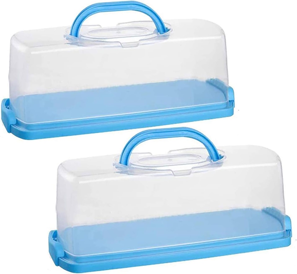 2 Pack Plastic Loaf Cake Storage Container, Bread Keeper for Carrying and Storing Banana Bread, Pumpkin Bread (Blue)