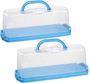 2 Pack Plastic Loaf Cake Storage Container, Bread Keeper for Carrying and Storing Banana Bread, Pumpkin Bread (Blue)