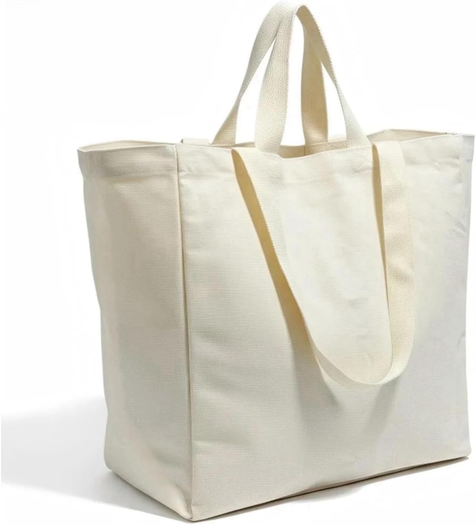 Large Canvas Grocery Bag with Handle and Shoulder Strap Heavy Duty Reusable Grocery Bag with Pockets Shopping