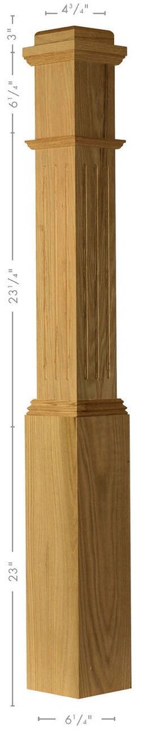 F-4091 Red Oak Fluted Box Newel Post