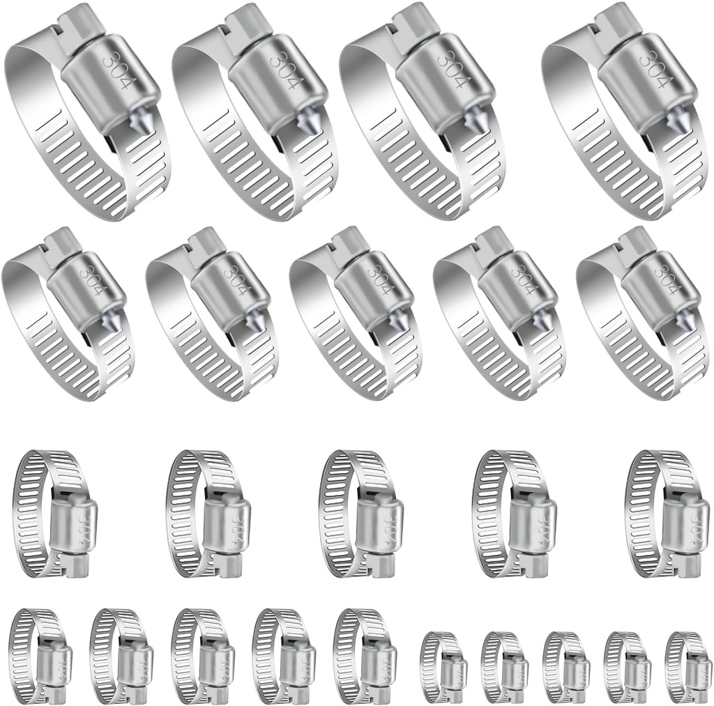 YUCDXVF 24PCS Adjustable Stainless Steel Hose Clamps, 1/4“-2” (6-51mm) Stainless Steel Hose Clamp Assortment Kit Our Hose Clamps Are Used For Home, Garden and Automotive Hose Connections