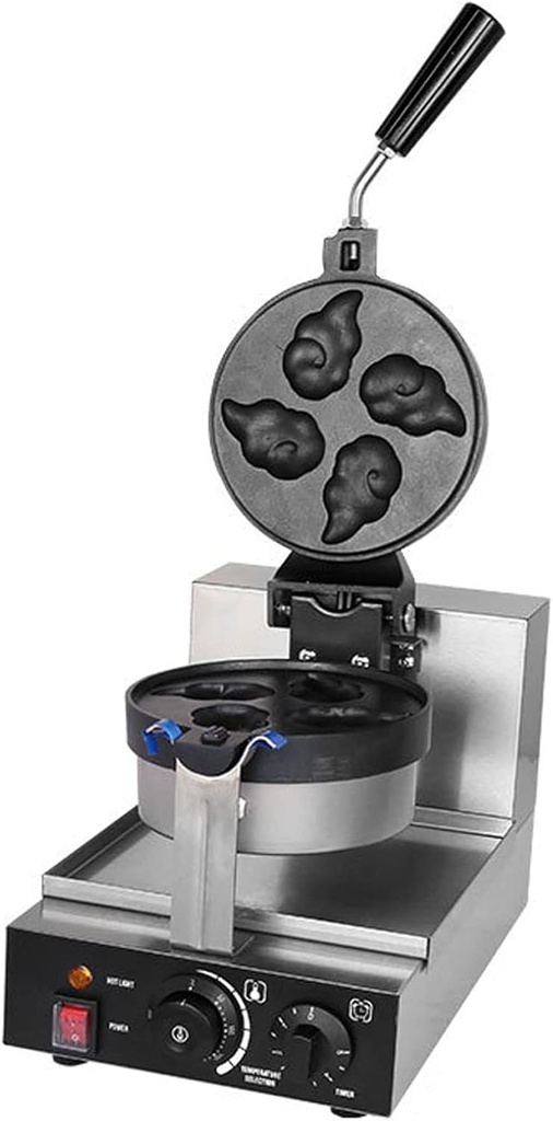 Commercial Electric Waffle Maker Single Head Non-Stick Round Waffle Maker, Stainless Steel Body, 1300W, 50-300℃ Temperature and 1-5h Time Control, for Household Bakeries Snack Bar,Style3
