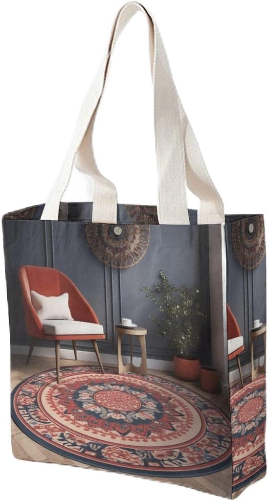 Canvas Tote Bag for Women Reusable Grocery Bag Circular Pattern Rug Shopping Bags Casual Shoulder Bag Handbag