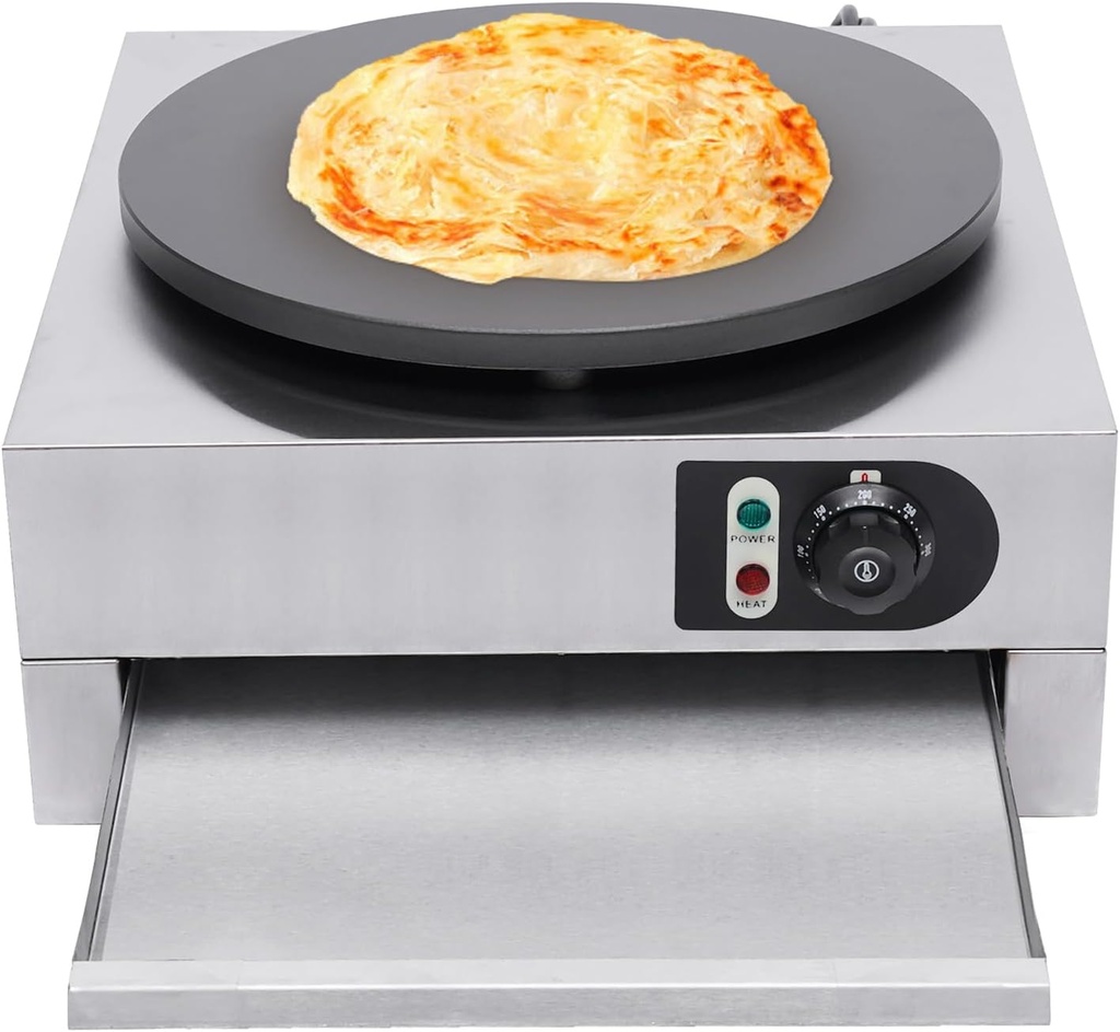 Electric Crepe Maker, 16" 3000W Nonstick Crepe Pan Machine, Commercial Flat Plate Crepes Griddle with LED Indicator Lights & Spatula, Temperature Adjustable, Pancake Making Machine