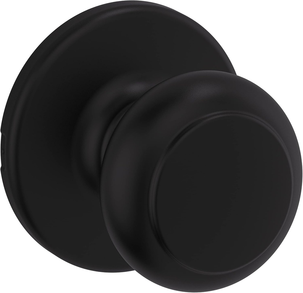 Kwikset Cove Interior Passage Door Knob, Handle For Closet and Hallway Doors, Non-Locking Doorknob, Matte Black