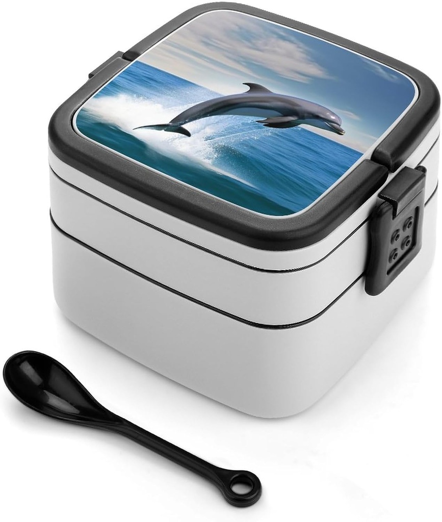 Bento Box for Adult Jumping Up Dolphins Bento Lunch Box with 2 Compartments Stackable Lunch Container Reusable Food Storage Container Meal Prep Snack Containers