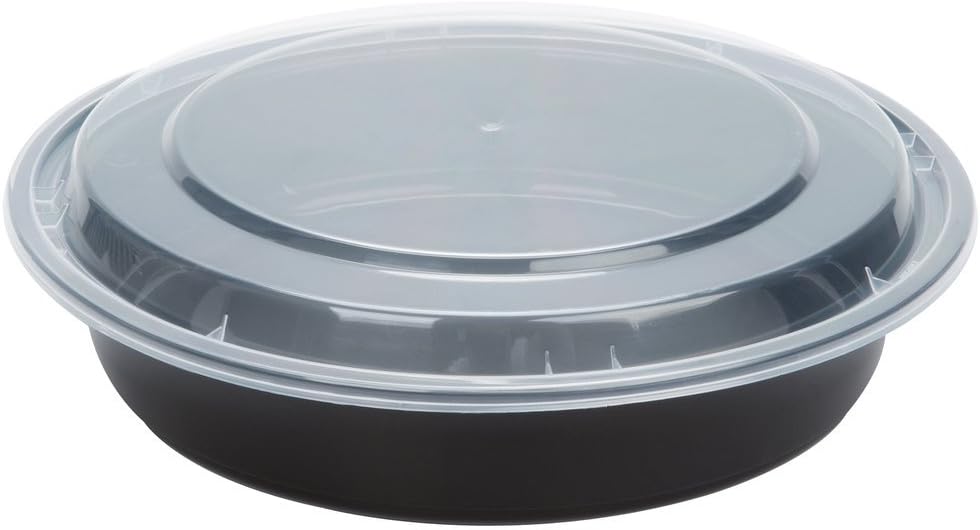 SafePro 48 oz. Black Round Microwavable Container with Clear Lid, Lunch Bento Box, (Case of 25)