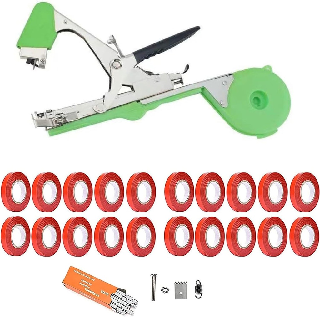 Plant Bundler, Plant Vine Bundler Tool with 10,000 Nails and 20 Rolls of Tape Plant Tape Gun for Grapes, Raspberries, Cucumbers, Tomatoes and Vines Vegetable Bundling Tool, Nail Tape Bundler