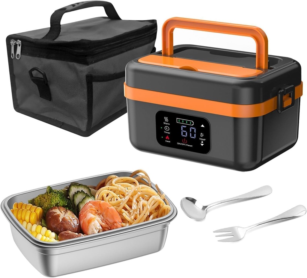 Cordless Electric Lunch Box for Adults, 16000mAh Self-Heating Food Warmer with Power Bank & Smart Timer, 60W Fast Heating,Leak-Proof Heated Lunch Box