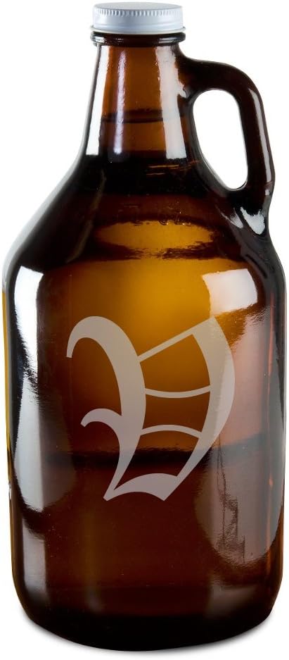 Olde English Upper Case 'V' Hand-Made Etched Glass Beer Growler 64 oz