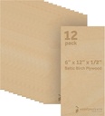 12 mm Baltic Birch Plywood 1/2 x 6 x 12 Inch, Box of 12 B/BB Grade Craft Wood, Stronger Than Basswood Sheets, for Laser, CNC Cutting and Wood Burning, by Woodpeckers