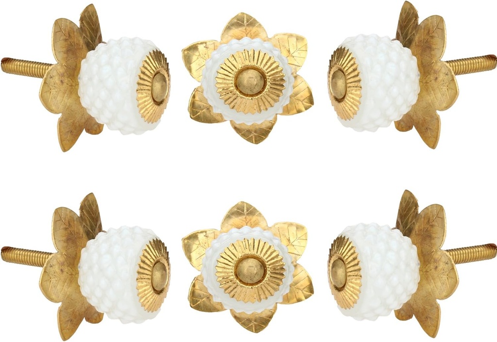 Perilla Home Set of 6 Crystal Knobs for Cabinet & Drawers Decorative Glass Knobs for Home Kitchen Cabinet Hardware Cupboard Door Dresser Wardrobe and Drawer Pulls (White)