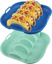 Silicone Taco Holder Set of 2, Non-Slip Taco Plates with Dividers, Reusable Fit for Kitchen, Party, Restaurants - Microwave and Dishwasher Safe, Blue and Green