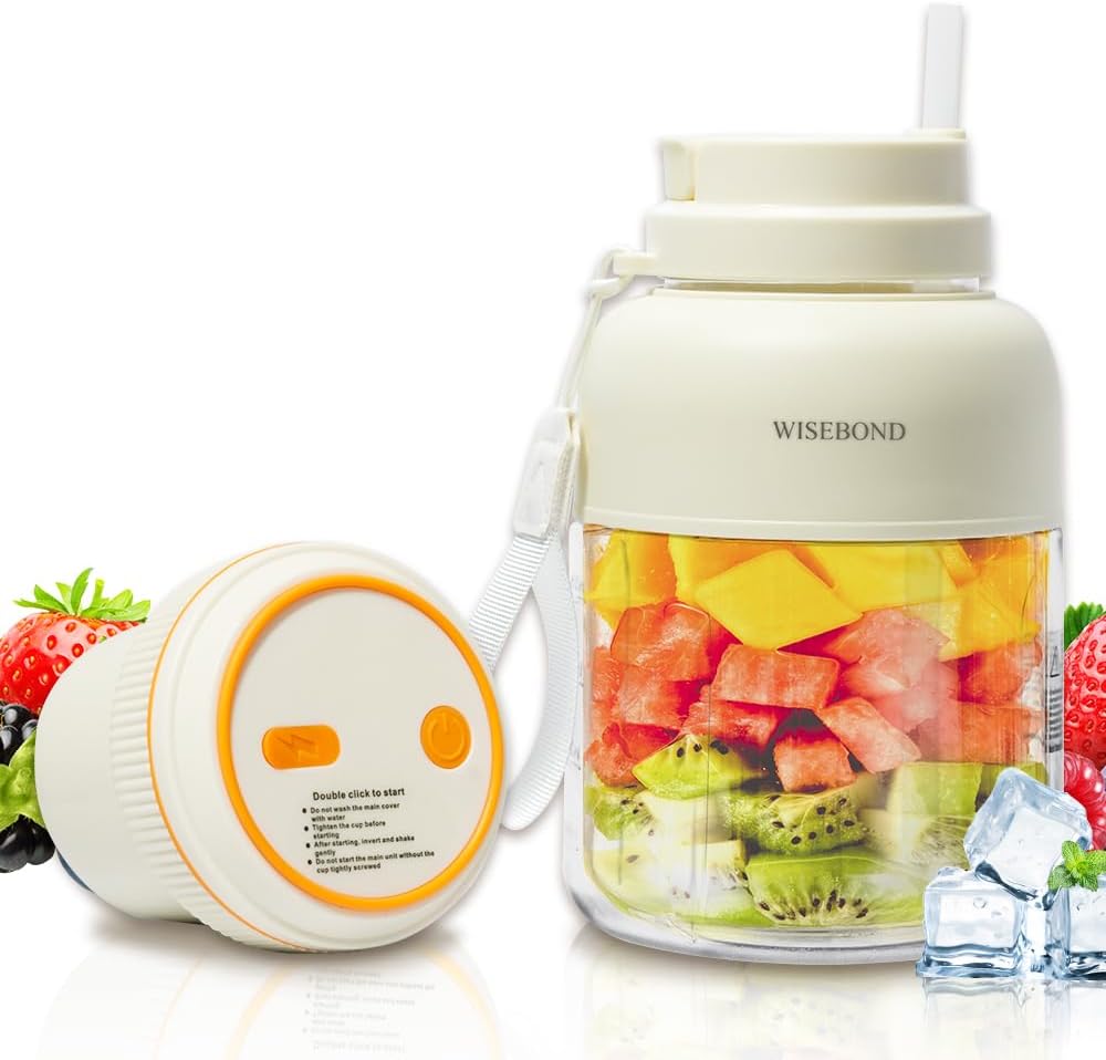 WISEBOND Portable Smoothie Blender for Shakes & Smoothies 43oz 1300ML large Capacity Cordless Juicer Cup Sharp Blades Powerful Blending Juice Vegetable Crush Small Ice for Kitchen Gym Outdoor