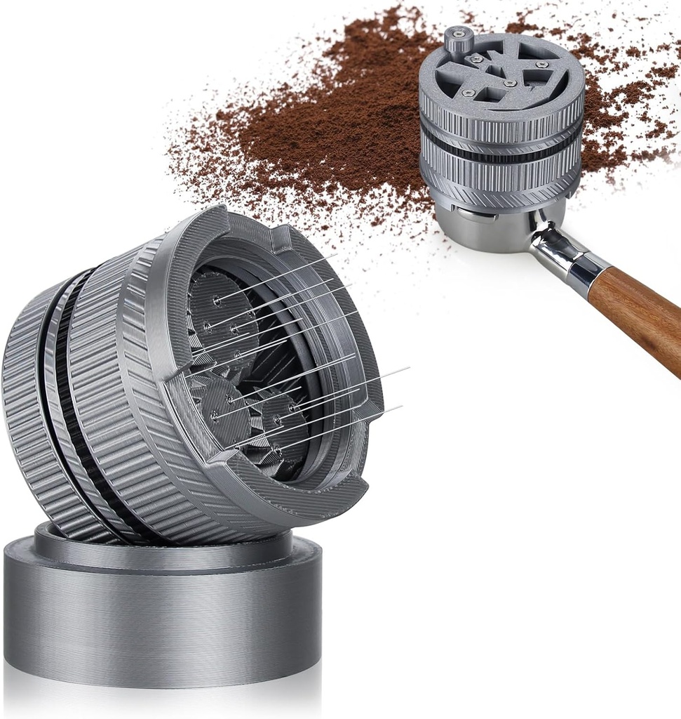 Professional Espresso WDT Tool with Gear-Spin Design – Adjustable 15-Needle Distributor for Breville BES870/878/879/880 54mm Portafilters | Includes 10 Extra Needles, Universal Locking Base