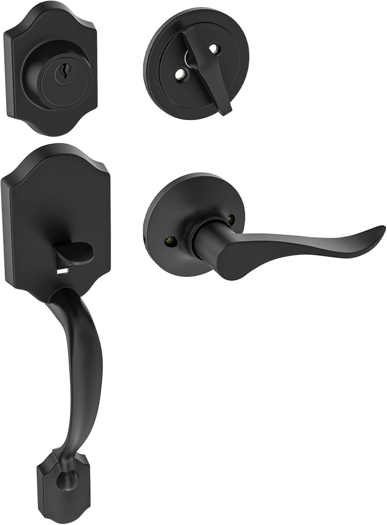 HOSOM Matte Black Front Door Handle Set, Exterior Door Lock Set with Deadbolt, Single Cylinder, Reversible for Right and Left Handed Doors