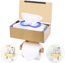 Adhesive Toilet Paper Holder with Shelf and Storage, Wall Mount Toilet Paper Roll Holder & Flushable Wipes Dispenser Set Fits Any Bathroom, Stainless Steel Tissue Holder-Square, Gold