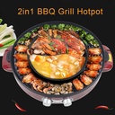 2 in 1 New 2200W Electric Smokeless Grill and Hot Pot BBQ Grill Soup Shabu Pot 5L Double-Flavor Electric Shabu Shabu Pot for Simmer, Boil, Fry, Roast
