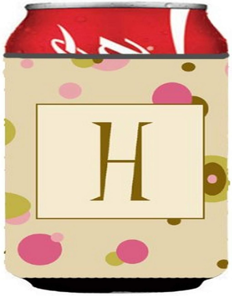 Caroline's Treasures CJ1004-HCC Letter H Initial Monogram - Tan Dots Can or Bottle Hugger Cooler Washable Drink Sleeve Collapsible Beverage Insulated Holder, Can Hugger, Multicolor