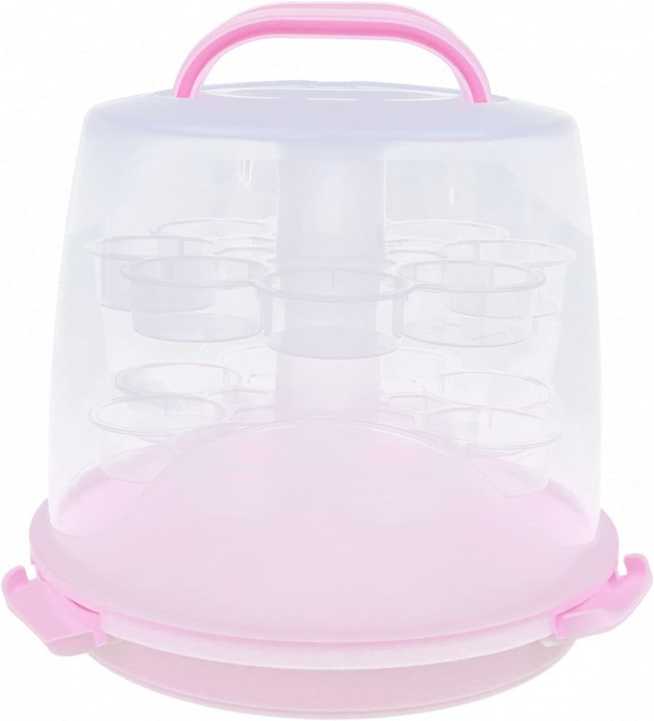 Plastic Multi-Layer Cupcake Box, Pink 6+8 Inch Portable Cake Box, Transparent Muffin Cup Cake Box, Cupcake Container with Lid, Cupcake Holder