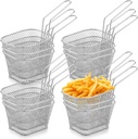 12 Pcs Mini Square Fry Basket Bulk Stainless Steel French Fry Holder Food Baskets for Serving Fryer Container with Handle Reusable Small Deep Fryer Holder for Home Kitchen Decor (Silver)