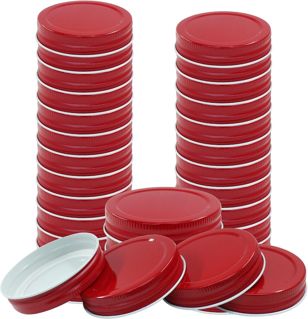 Waziaqoc 30 Pack Mason Jar Lids Regular Mouth, Leak Proof Secure Mason Storage Solid Caps Jars Lids, 2.75 inch/70mm, Red