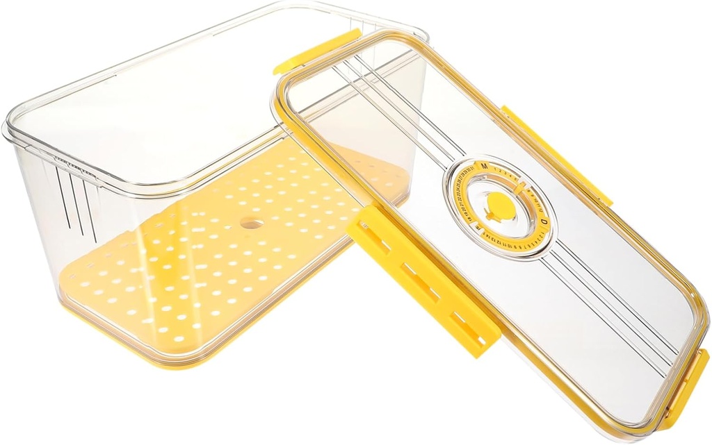 Bread Box Airtight Crisper Box Timing Lid Draining Plate Large Storage Container for Fridge