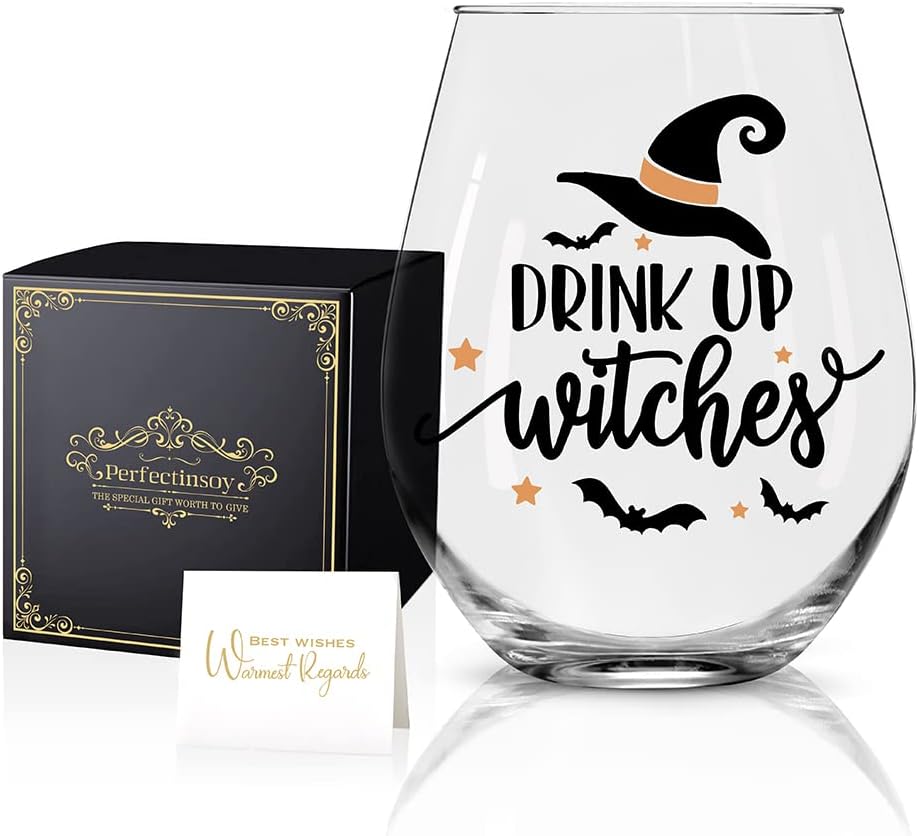Perfectinsoy Funny Drink up Witches Wine Glass, Halloween Funny Wine Glass, Halloween Funny Gift for Him, Her, Mom, Wife, Boss, Sister