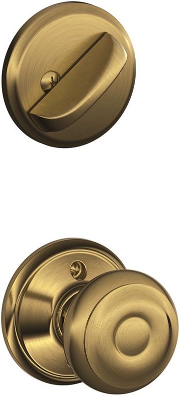 Schlage F59 GEO 609 Georgian Interior Knob with Deadbolt, Antique Brass (Interior Half Only)