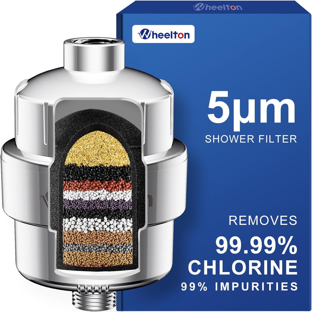Wheelton Shower Filter - Upgraded Compressed Carbon Shower Head Filter for Hard Water, Remove Chlorine Fluoride, Heavy Metals, Chemicals to Revitalize Dry Itchy Skin (WS1)