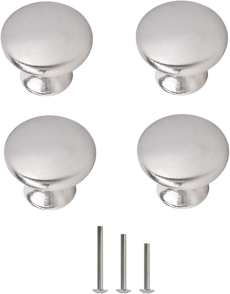 4X Satin Brushed Nickel Knobs Cabinet Hardware Round Mushroom Knob Wardrobe Drawer Pull Handles 30mm/1.18" for Kitchen Cupboard Furniture Chest Door Dresser Bathroom