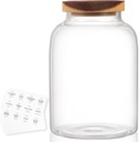 High Borosilicate Glass Jar with Airtight Acacia Lid and 132 Kitchen Panty Labels Preprinted - 67 Fl Oz Thicken Glass Food Storage Container Canister for Coffee, Brown Sugar, Candy, Cookie, Cereal