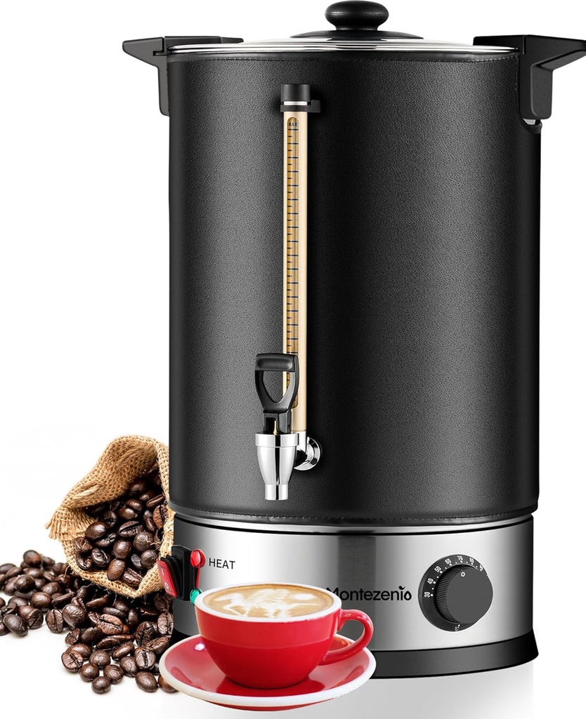 50 Cup Commercial Coffee Urn,Stainless Steel &Thermal Sleeve, 8L Large Coffee Dispenser to Quick Brewing, Hot Water Urn for Home Party Office Catering with Water Level，Temp Control,Indicator Display
