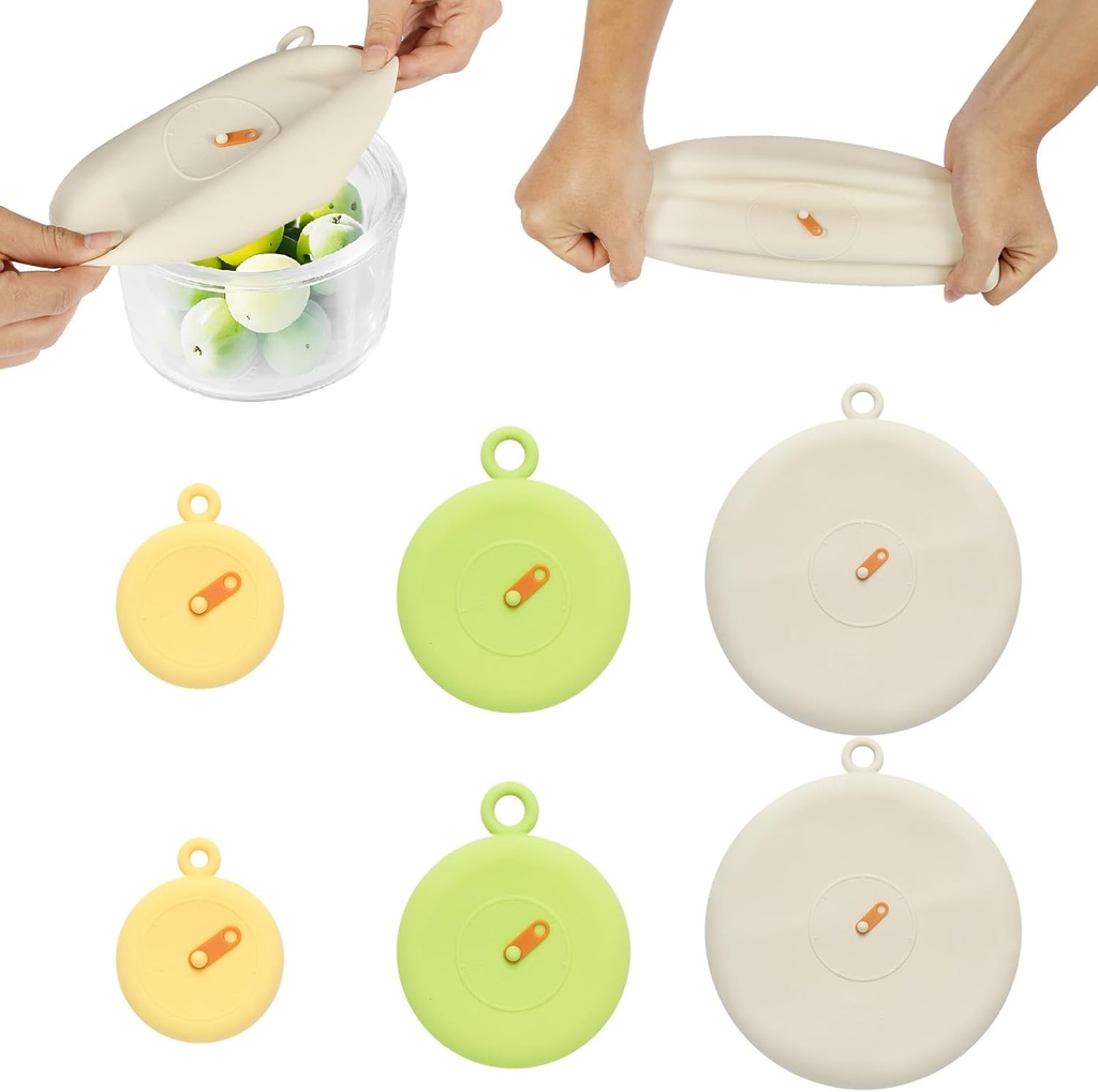 6 Pack Silicone Food Covers, Stretch Lids for 2-9 IN Bowls, 3 Sizes (S/M/L) with Weekly Date Tracker, Eco-Friendly Reusable, FDA-Compliant