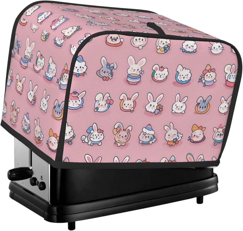 2 slice Toaster Cover, Charming Bunny Print Bread Machine Covers with Pockets for Kitchen Counter 11.4''x7.9''x7.5''