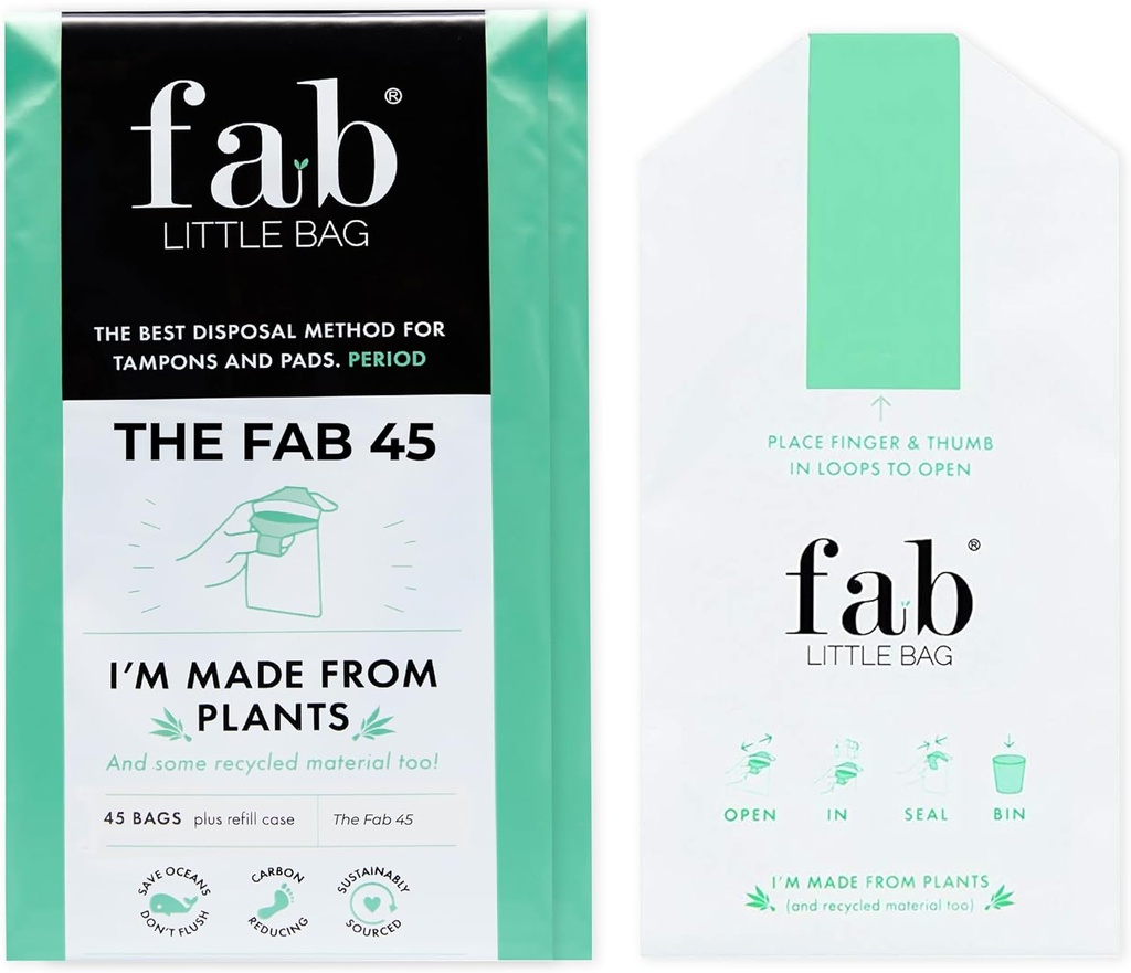 Fab Little Bag Starter Plus Pack - 45 Sanitary Disposal Bags Plus Recyclable Refill Pack for Out and About (45 Pack)
