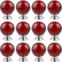 12 PCS Crystal Cabinet Knobs Round Glass Bubbles Knobs Smooth Drawer Pulls Handle for Home, Cabinet, Drawer and Dresser with 3 Different Size Screws, 30MM (Red)